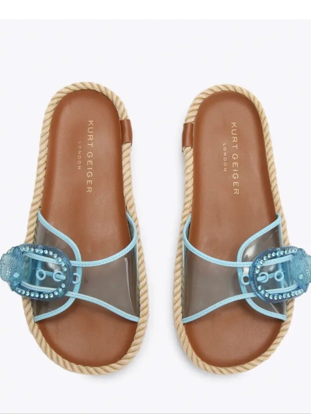 Kurt Geiger London Cabana Mayfair Rope Slide Sandals Transparent Blue Strap Sz 8